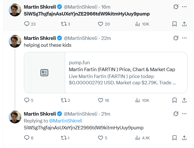 Martin Shkreli posts