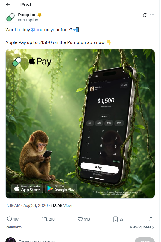 Pump.fun post about FONE