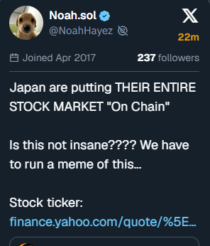 Post proposing a Nikkei 225 meme token