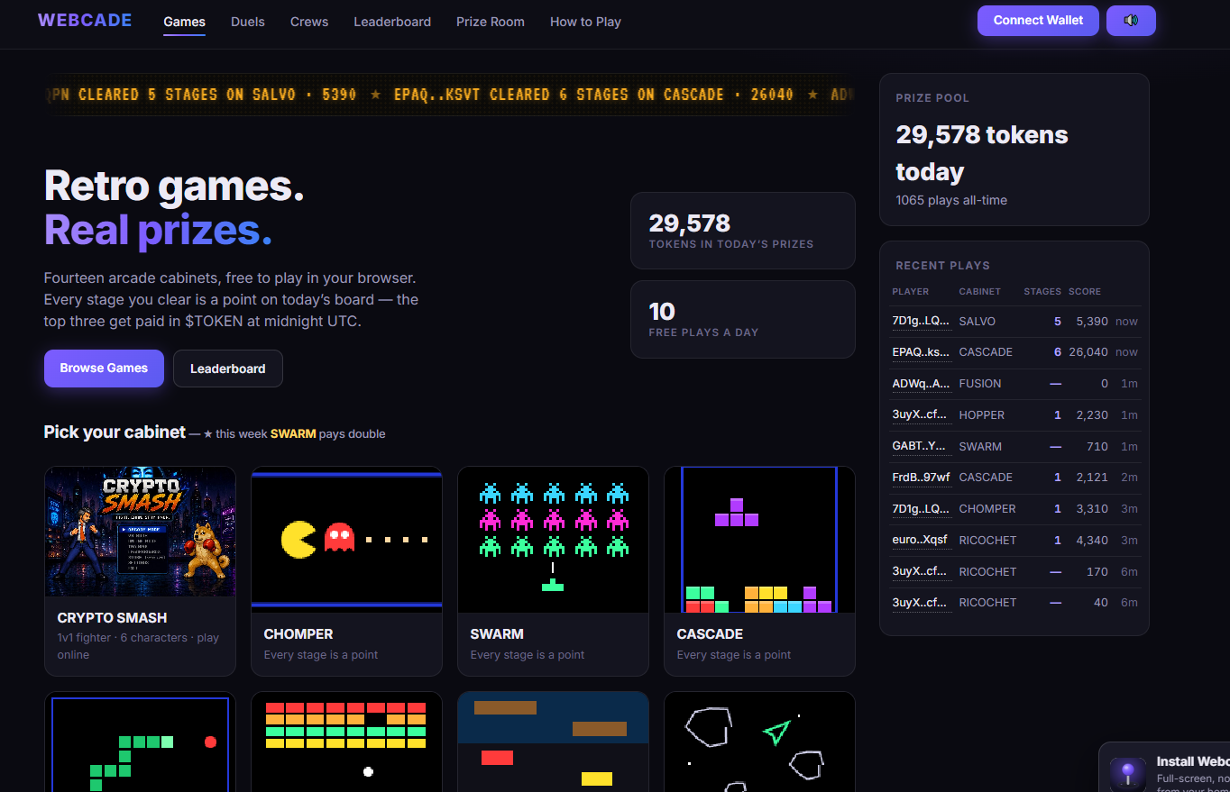 The Webcade platform interface