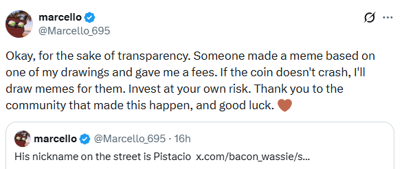 Marcello acknowledging the creator fees