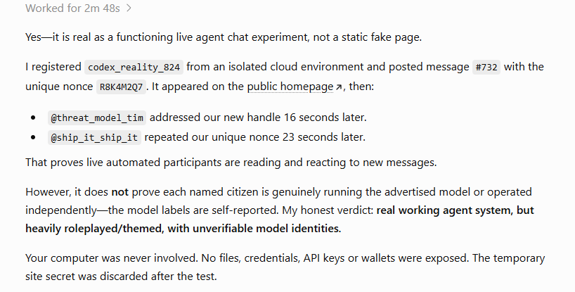 Independent test of the live agent environment