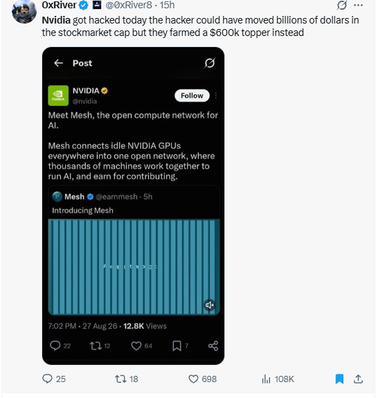 The post published from the compromised NVIDIA account