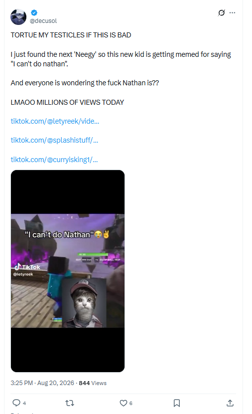 Post from @decusol documenting the "I can't do Nathan" trend